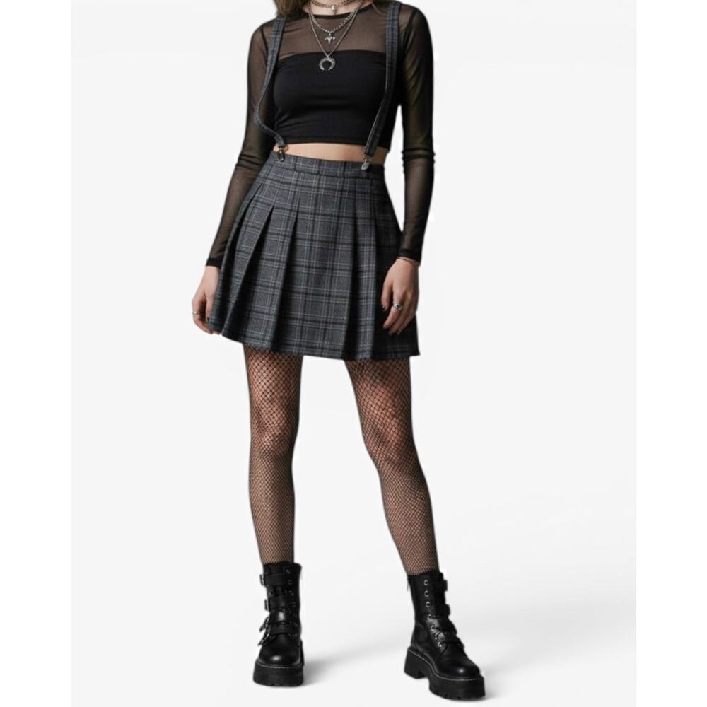 Hot Topic Plaid Pleated Schoolgirl Mini Skirt with Suspenders Y2k Punk Sz Small